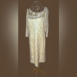 Rare Find-Vintage Gilar Beaded Lace Gown in Champagne, Size 14